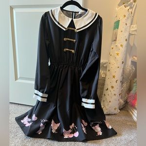 Kuromi black knee Length dress. Elegant and kawaii. Size small.